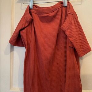 Rust Ribbed off the shoulder Short Sleeve Top